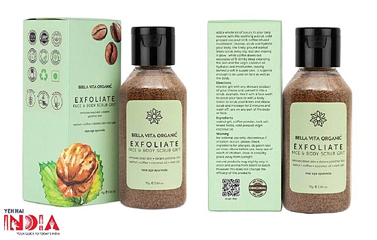 Bella Vita Organic's Exfoliate Face and Body Scrub packaging