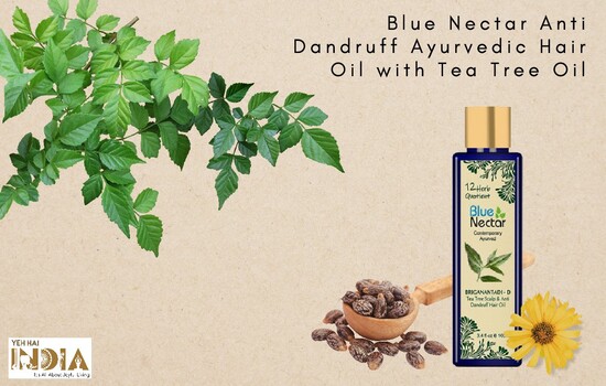 Blue Nectar Anti Dandruff Ayurvedic Hair Oil with Tea Tree Oil